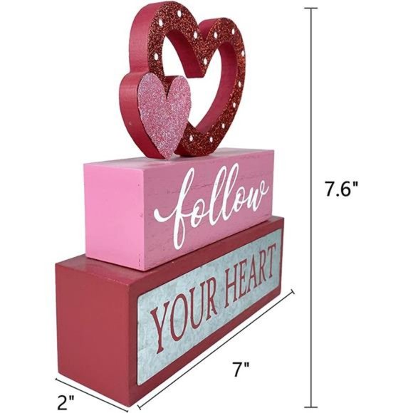 Valentines Day Decor 3-Layered Pink Love Heart, Wooden Table Decorations - Picture 9 of 14